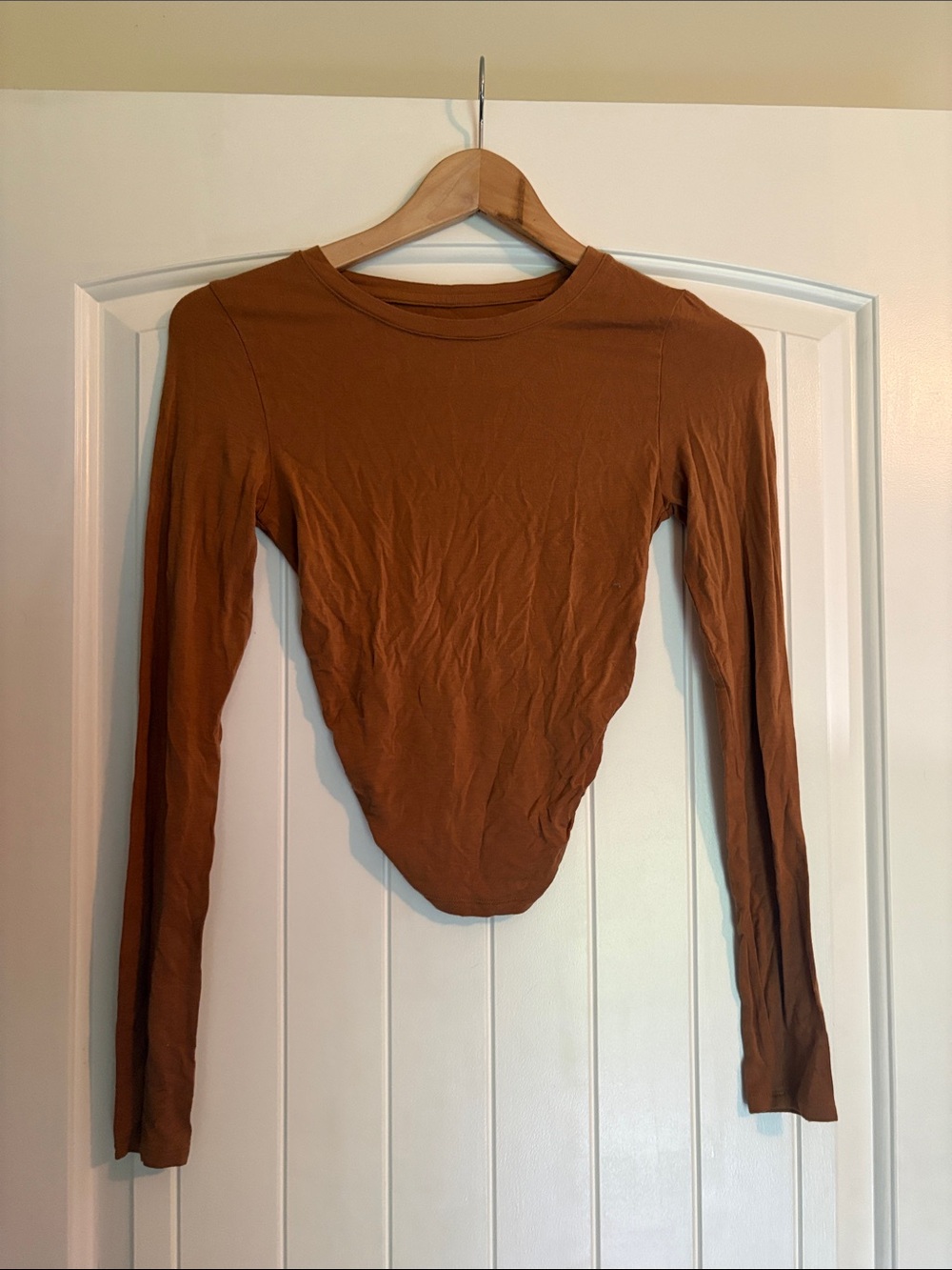 American Eagle soft and sexy Women's Long-Sleeve Scoop cut out top in Rust